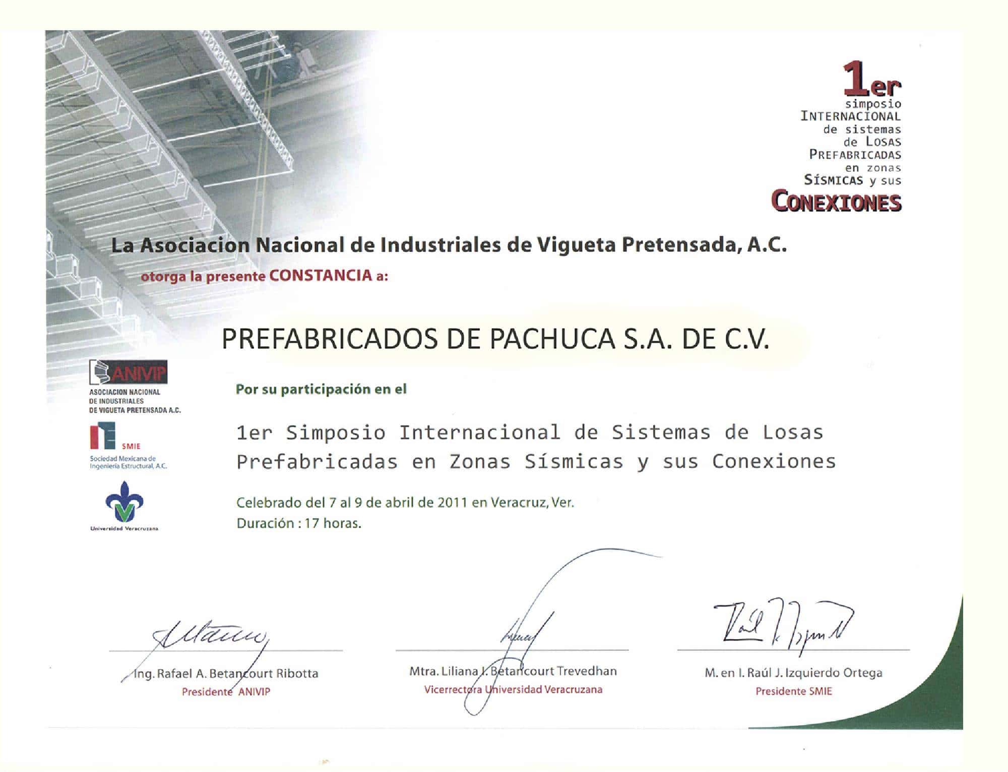 Reconomcimiento ANIVIP prefabricados de pachuca s.a. de c.v.