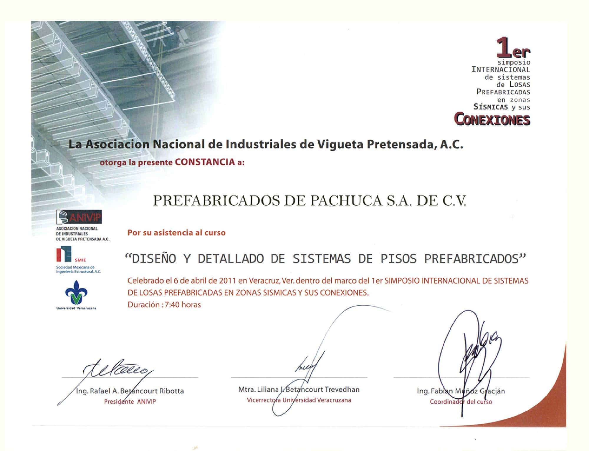 Reconomcimiento ANIVIP prefabricados de pachuca s.a. de c.v.